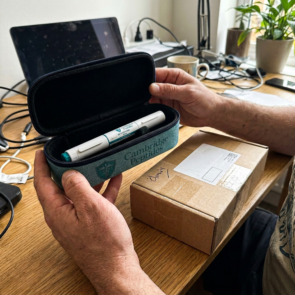 Daniel R. with their Cambridge Peptides pen at home