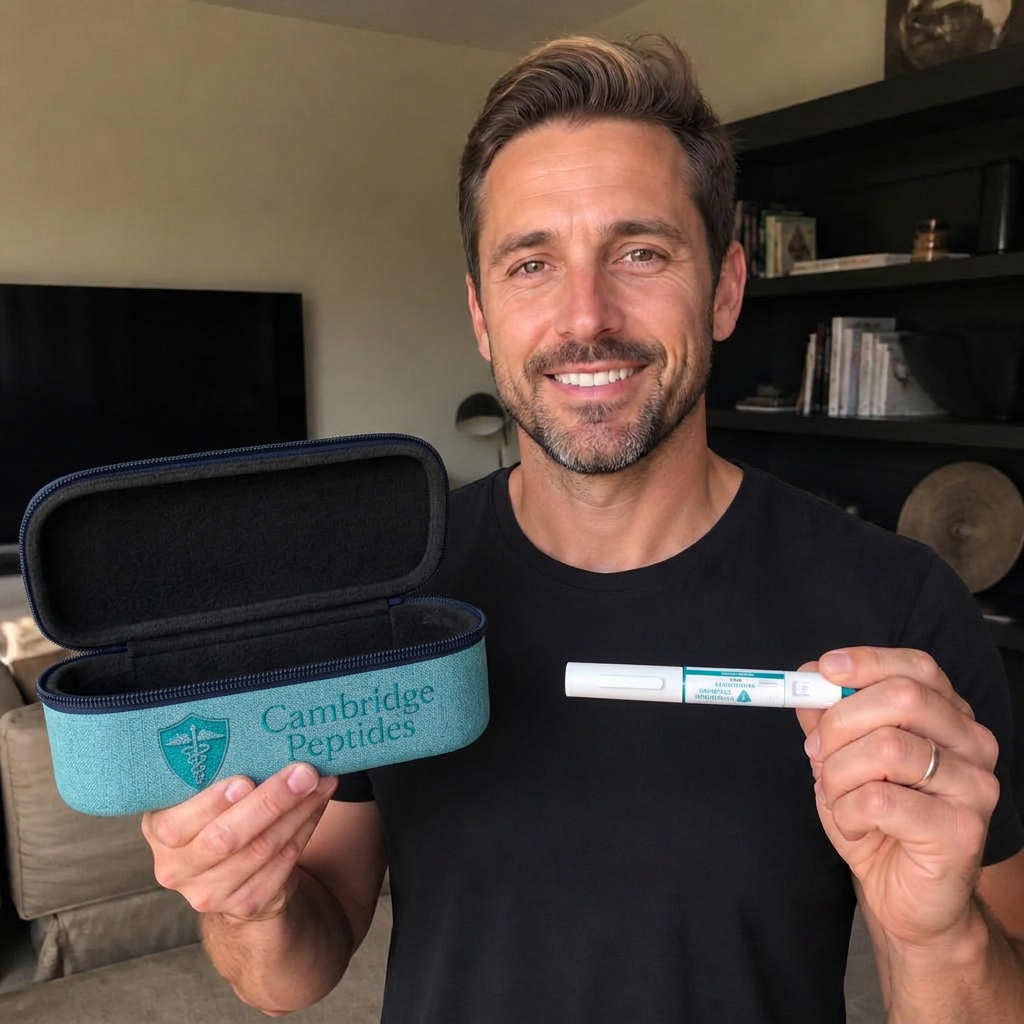 Mark L. with their Cambridge Peptides pen at home